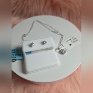 Sterling Silver 925 Moissanite Necklace and Earring Set with Clear Stones